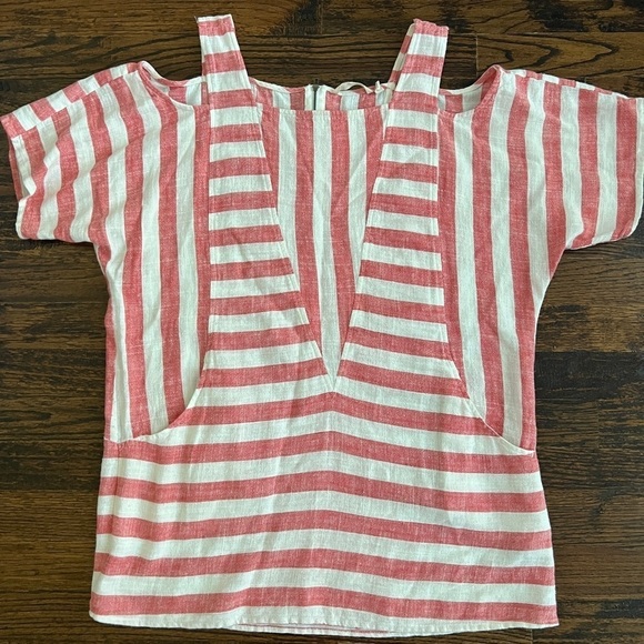 Soft Sureoundings striped cold shoulder linen blend top size M - Picture 5 of 6